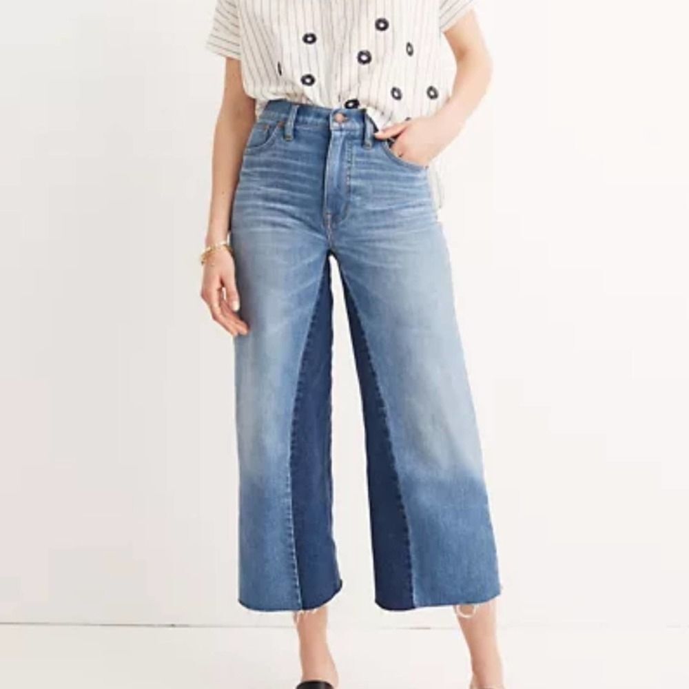 Madewell Wide Leg Crop Gusset Edition Raw Hem Jeans Medium Wash Size 29